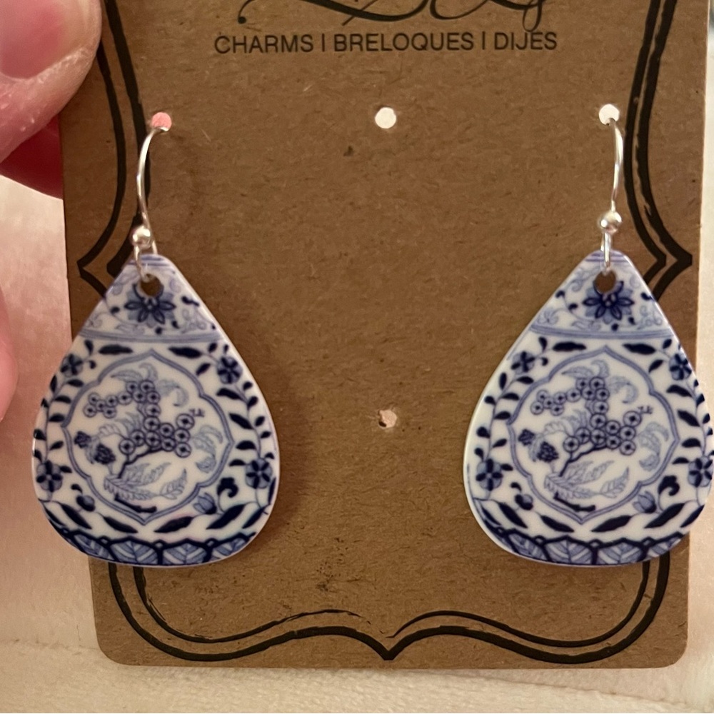 Blue and White Oriental Earrings